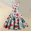 Women's Stylish Casual Sleeveless Round Neck Dress with Christmas Print for Holiday Party