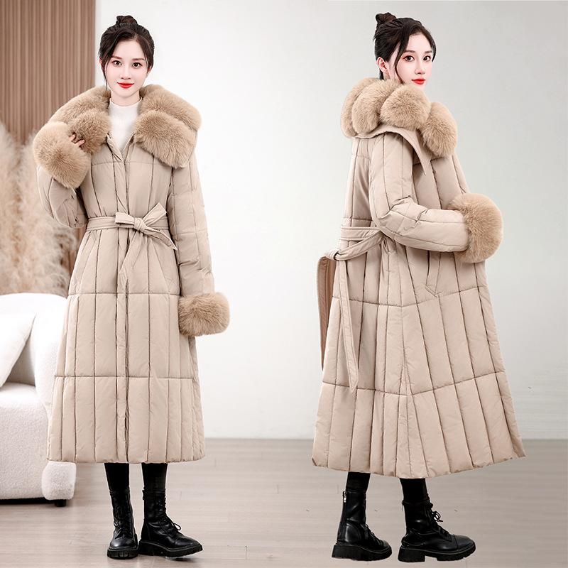 Winter cotton-padded clothes new high-end medium and long cotton-padded clothes with sweater collar foreign style middle-aged mother down cotton-padde