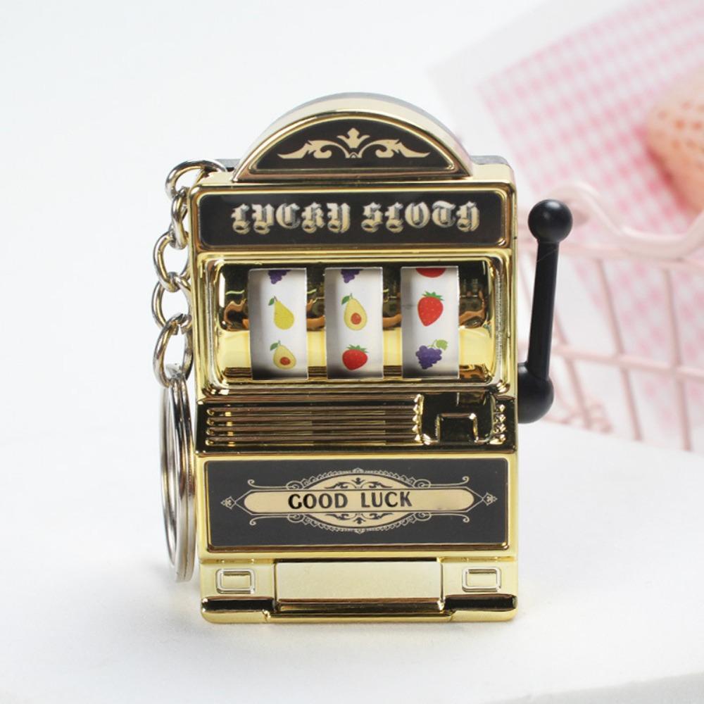 Plastic Slot Machine Key Chains Mini Fruit Slot Machine Keychain Lucky Jackpot Keyrings  Funny Toys