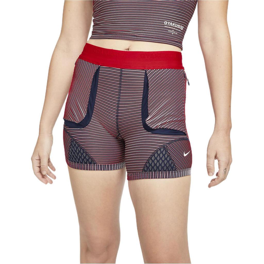Nike Pantalones Cortos de Fitness Rayados de Cintura Alta para Mujer Rojos Azules CU0224-498
