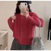 New twist texture woven round neck single-breasted simple long-sleeved loose-knit cardigan for women