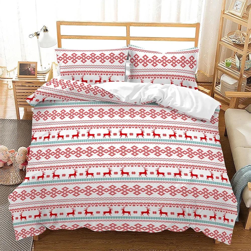 Navidad Plaid Merry Christmas Tree Duvet Cover Twin King Festival Santa Deer Bedding Set Polyester Quilt For Adults Home Decor