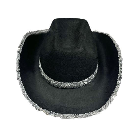 Women Party Hat Bright Color Concave Top Wide Brim Sequin Cosplay Decorative Costume Contrast Color Dance Show Props Western Cowboy Hat Headwear
