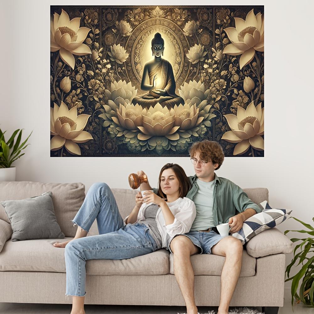Buddha Lotus Flower Wall Tapestry Zen Art Decor For Living Room Meditation Space Spiritual Home Interior Design 2D Flat Print