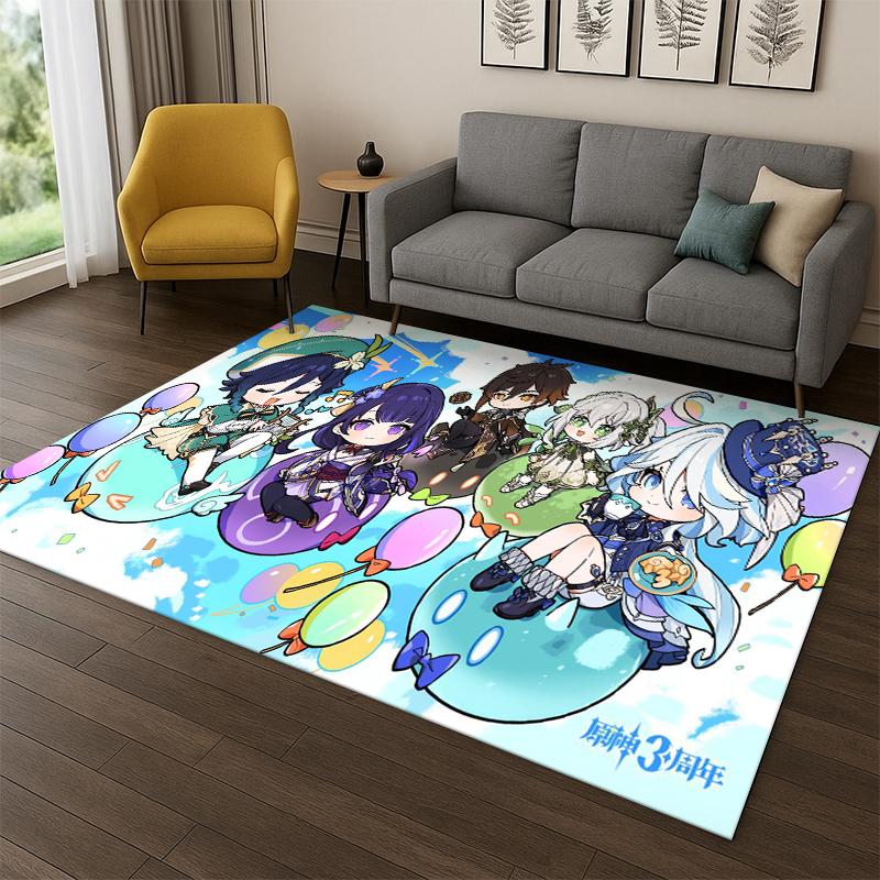 Neuer Genshin Impact Cartoon Spiel Teppich für Schlafzimmer Wohnzimmer Sofa Spielzimmer Fußmatte Heimdeko, Kinderbereich Teppich Rutschfest Geschenk