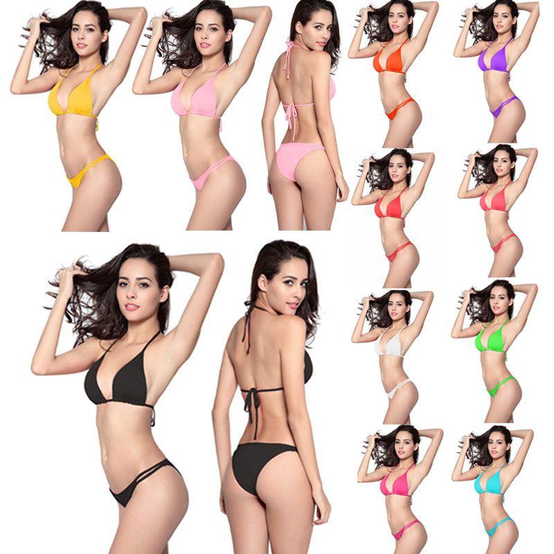 Womens Bikini Sexy Bandage Swimsuit Swimwear Bathing Suit Candy Color Solid