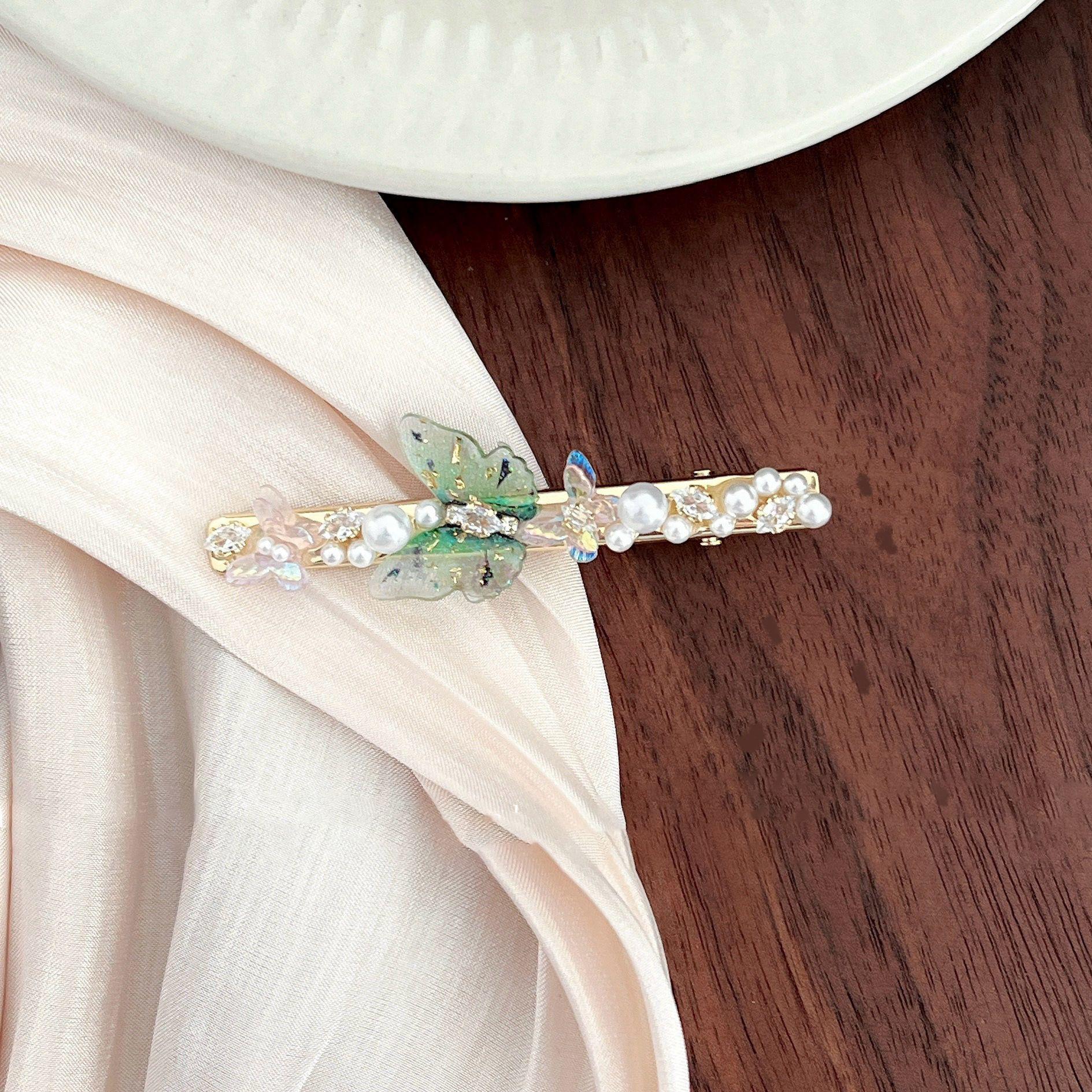 

Zircon glass pearl butterfly hairpin sweet fashion versatile duck bill clip niche temperament high-end hair accessories