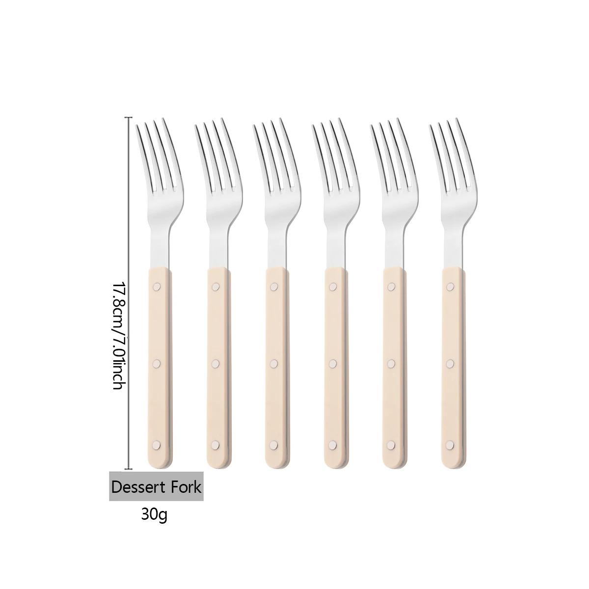 

6/24 шт. Набор столовой посуды с бежевыми акриловыми ручками, нож, вилка, ложка, набор столовой посуды, набор столовых приборов из нержавеющей стали, западные кухонные столовые приборы