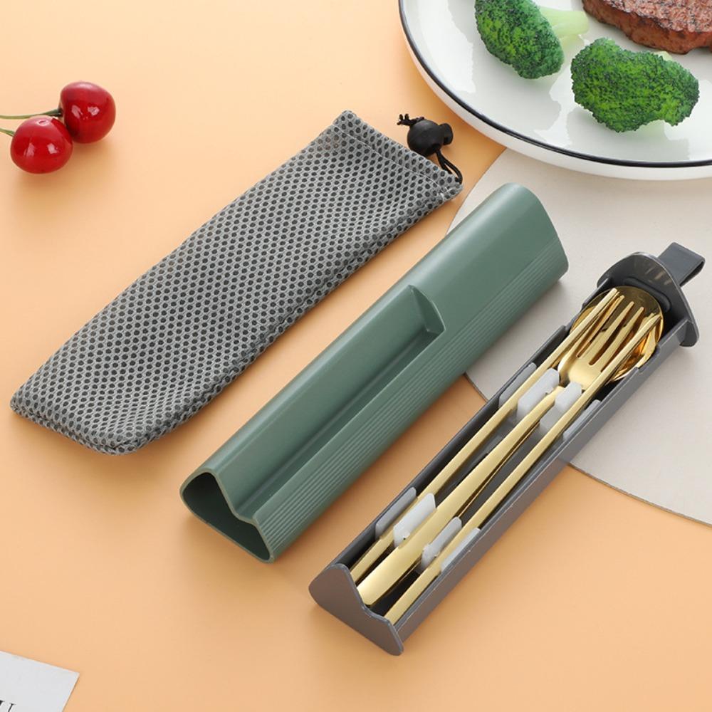 3Pcs/Set Pull-out Design 304 Stainless Steel Tableware Set Spoons Chopsticks Cutlery Set  Worker