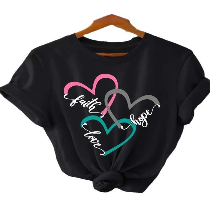 Cross-border spot women's summer T-shirt print fashion casual cute short-sleeved women's eye print short-sleeved T-shirt