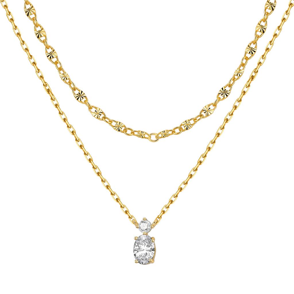 S925 Silvery Necklace Gold Plated Exquisite Double-Layer Zircon Necklace Elegant Jewelry For Women Birthday Gift