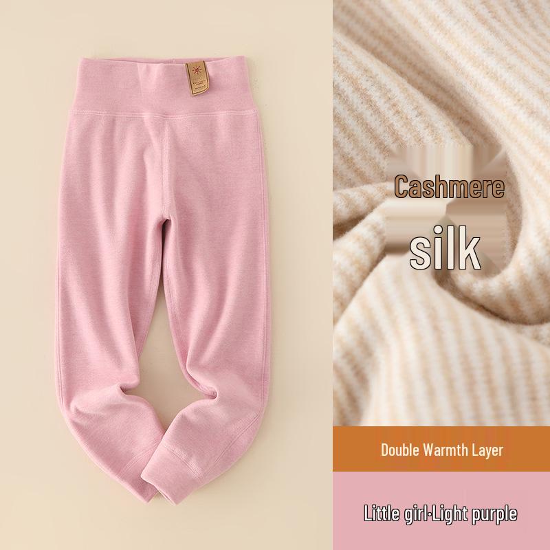 Kinder Kaschmir Seide Fleecegefütterte Winterhose: Warme, hochtaillierte Leggings für Jungen & Mädchen