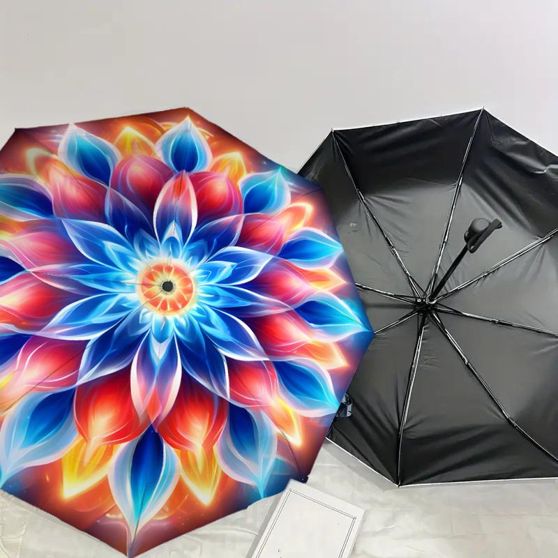 1pc Floral Mandala Design Umbrella with Plastic Handle,Suitable for All Seasons Home Travel Outdoor UmbrellaDD1094