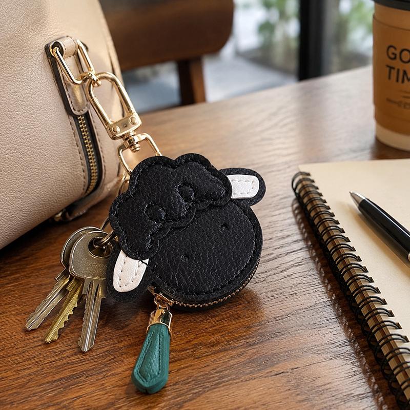 Fashion Cute Faux Leather Sheep Keychain Goat Cartoon Bag Pendant Zipper Mini Wallet Bag Charm Female