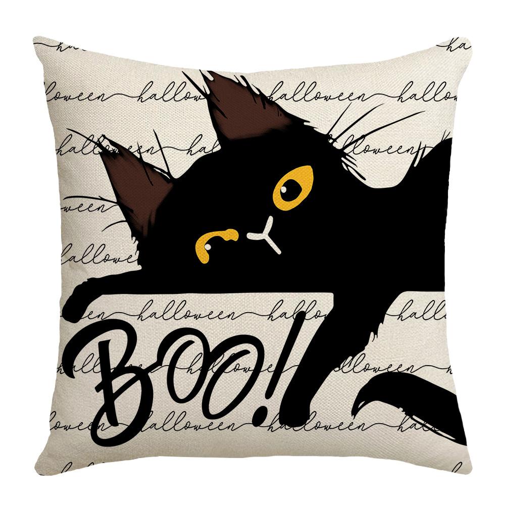 Halloween Funny Pattern Black and White Letter Print Abstract Animal Ghost Simple Home Linen Pillowcase