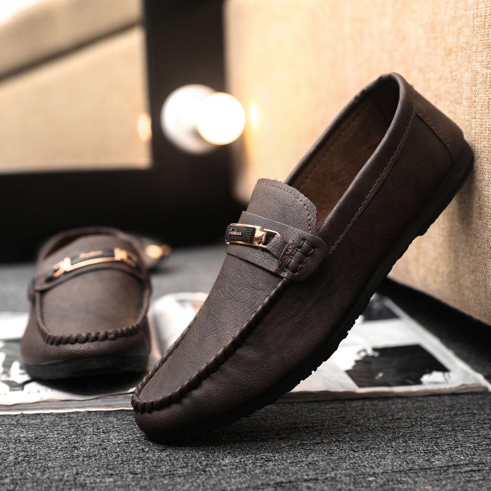 Fashion Round Toe Slip-on Flat Brown Men's Leather Shoes British Style Sale Pu High Quality Fashion Social Legitimate Male Casual Shoe