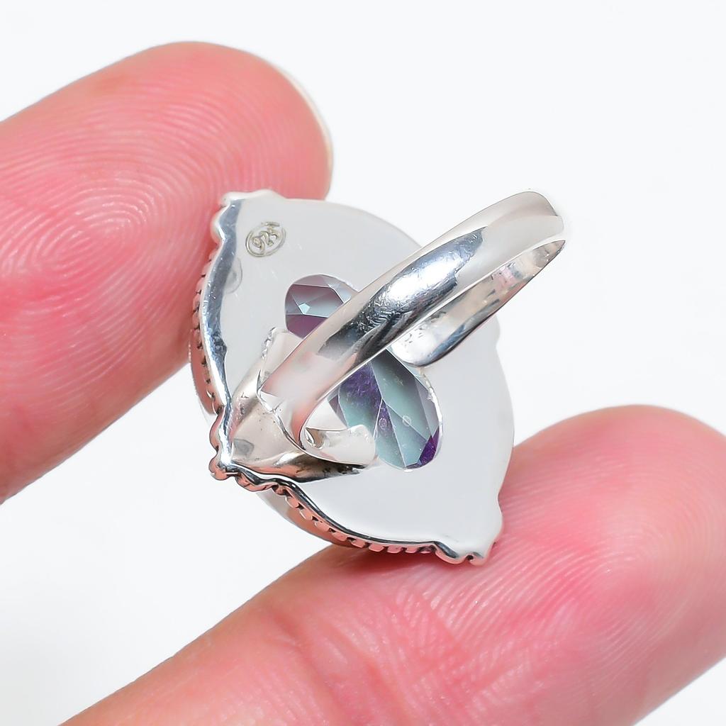 Rainbow Mystic Fire Topaz 925 Sterling Silver Ring V6419, Rainbow Ring, Oval Ring, Valentin's Day Gift, Gift For Her, Birthday Gift, Handmade Jewelry,