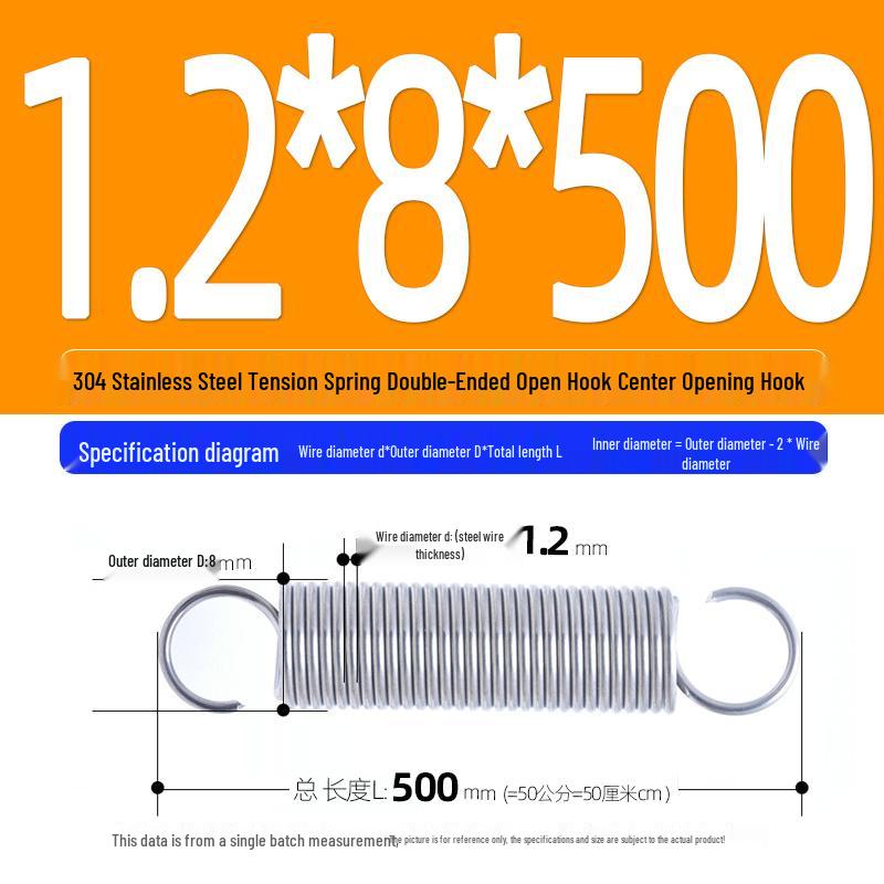 Arc de extensie din oțel inoxidabil 304 de 500 mm cu cârlige deschise și inel cu buclă dublă, personalizabil.