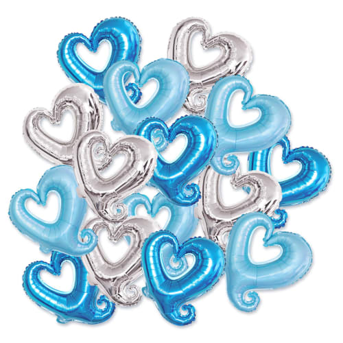 [Balloon Shop] Set of 15 Large Heart Aluminum Balloons Open Heart Light Blue Blue Boys Girls Cute Stylish Surprise (Light Blue)