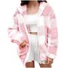 Women's Fashion Loose Plaid Loose Casual Long Sleeve Hooded  Cardigan Zipper Jacket