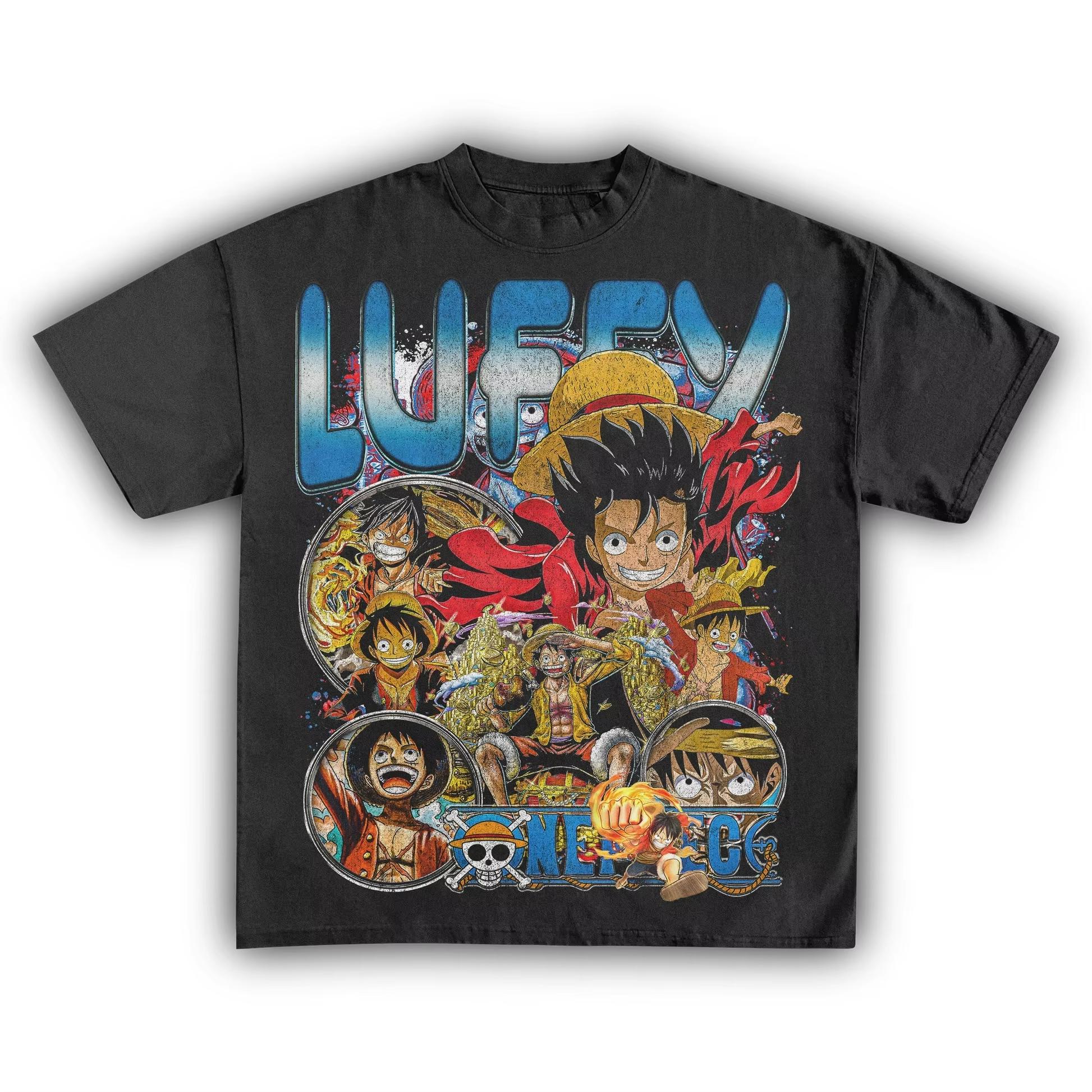 One Piece Monkey D. Luffy Anime Graphic T-shirt, Unisex Pure Cotton Short Sleeve Streetwear Women And Men T-shirt 4XL
