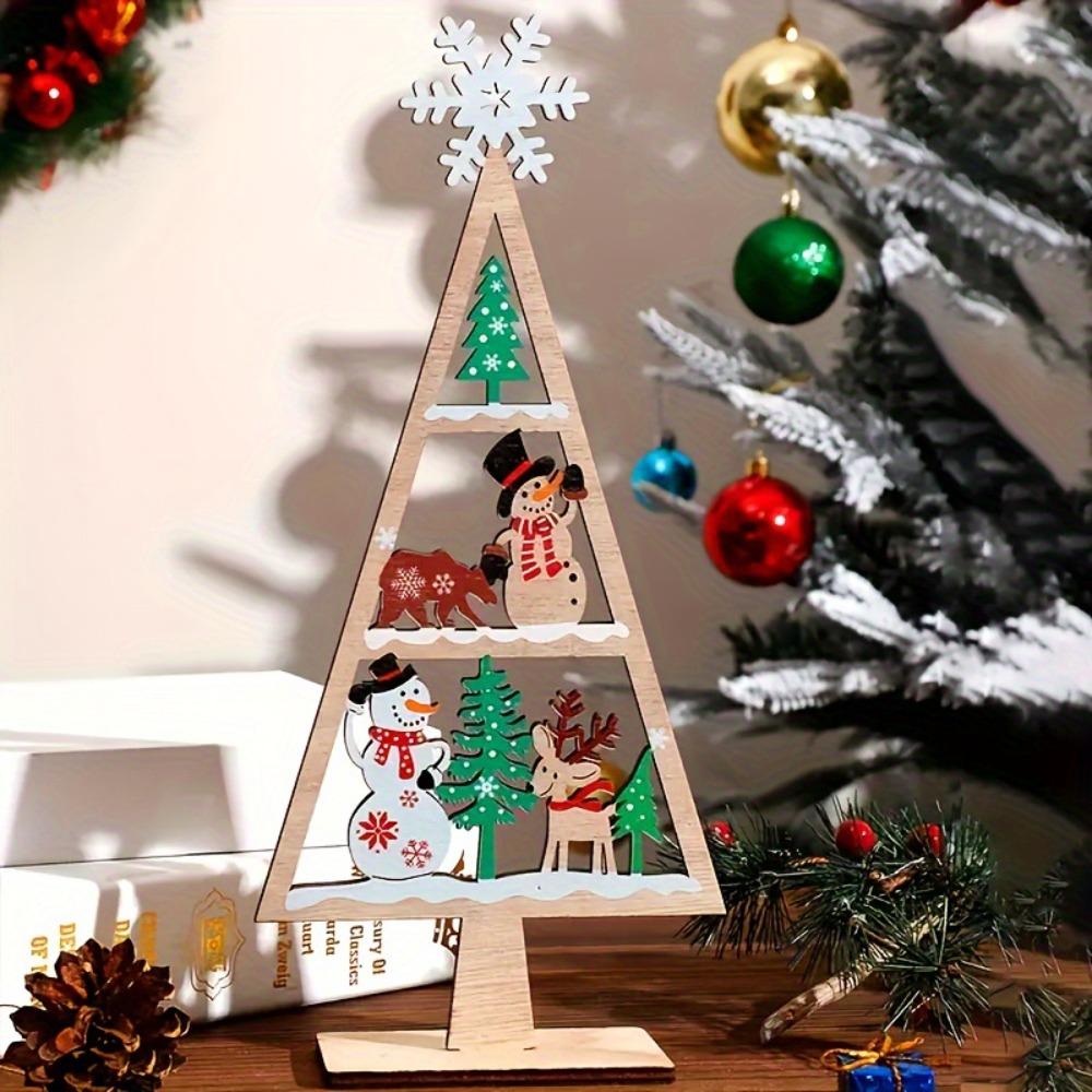 Wooden Christmas Tabletop Sign DIY Xmas Tree With Snowman Santa Pattern Table Ornaments Merry Xmas Decoration For Home New