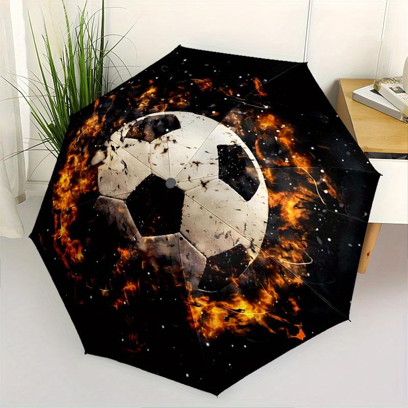 

Soccer Ball Fire Automatic folding umbrella simple eight rib design, bright color pattern, durable iron frame, ideal for travel and outdoor