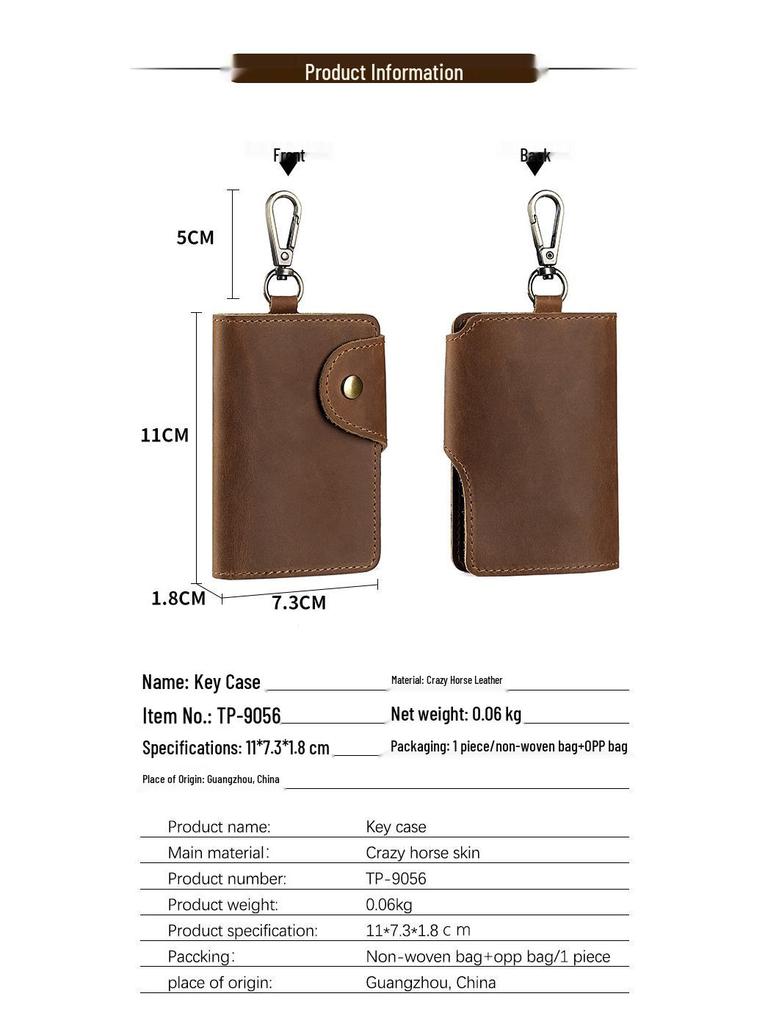 Universal Crazy Horse Leather Key Holder with Card Slot and Waist Buckle for Men and Women