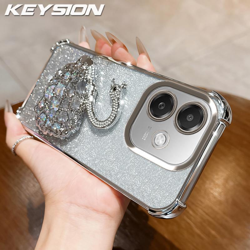 

KEYSION Протиударний чохол з покриттям для телефону OPPO A3 A3X 5G Прозорий ТПУ Блискучий Оздоблений Лебедем Підставка Задня кришка для OPPO A5i for OPPO A3 5G срібний
