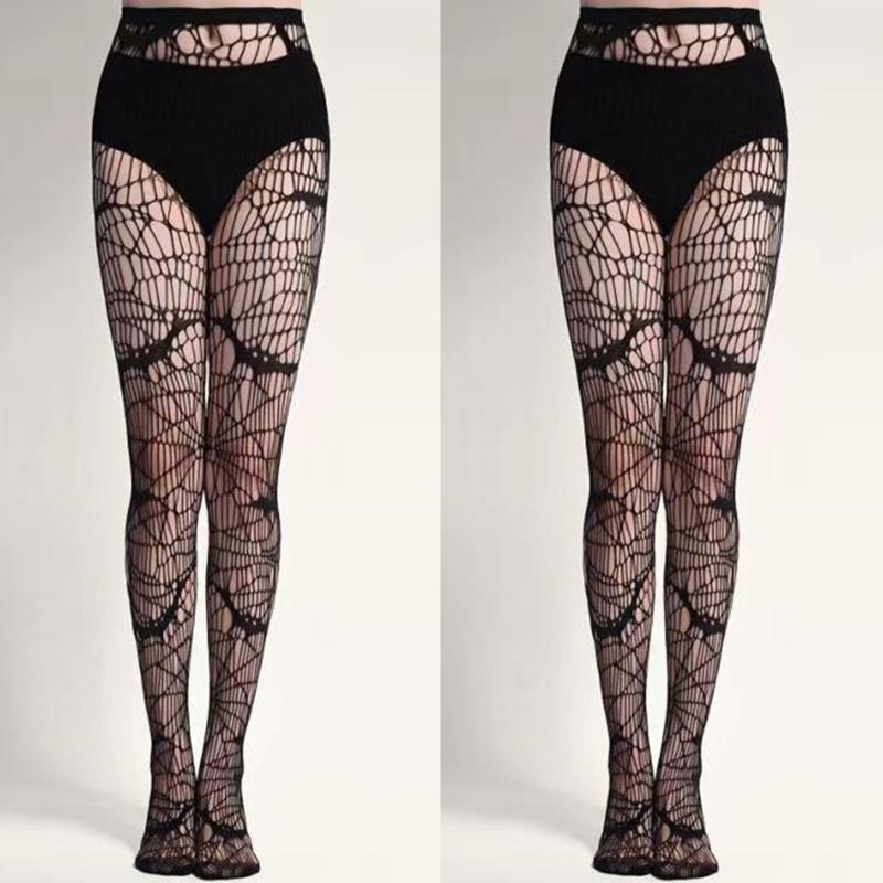 Chic Halloween Spider Bat Fishnet Stockings for Women Black High Waist Stockings Leggings Sexy Hollow Tights Pantyhose