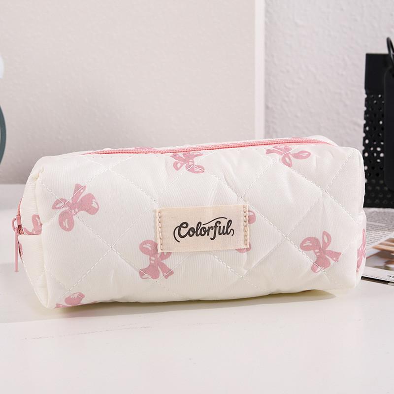 Cotton Bow Makeup Bag Pen Case For Girls With Large Capacity And Cute Storage