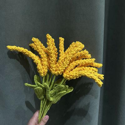 Gestrickte Blume Weizenähren Bouquet Stricken Häkeln Gewebte Pflanzen Handgemachte Kunstblume Gerste Hochzeitsfeier Heimdekoration