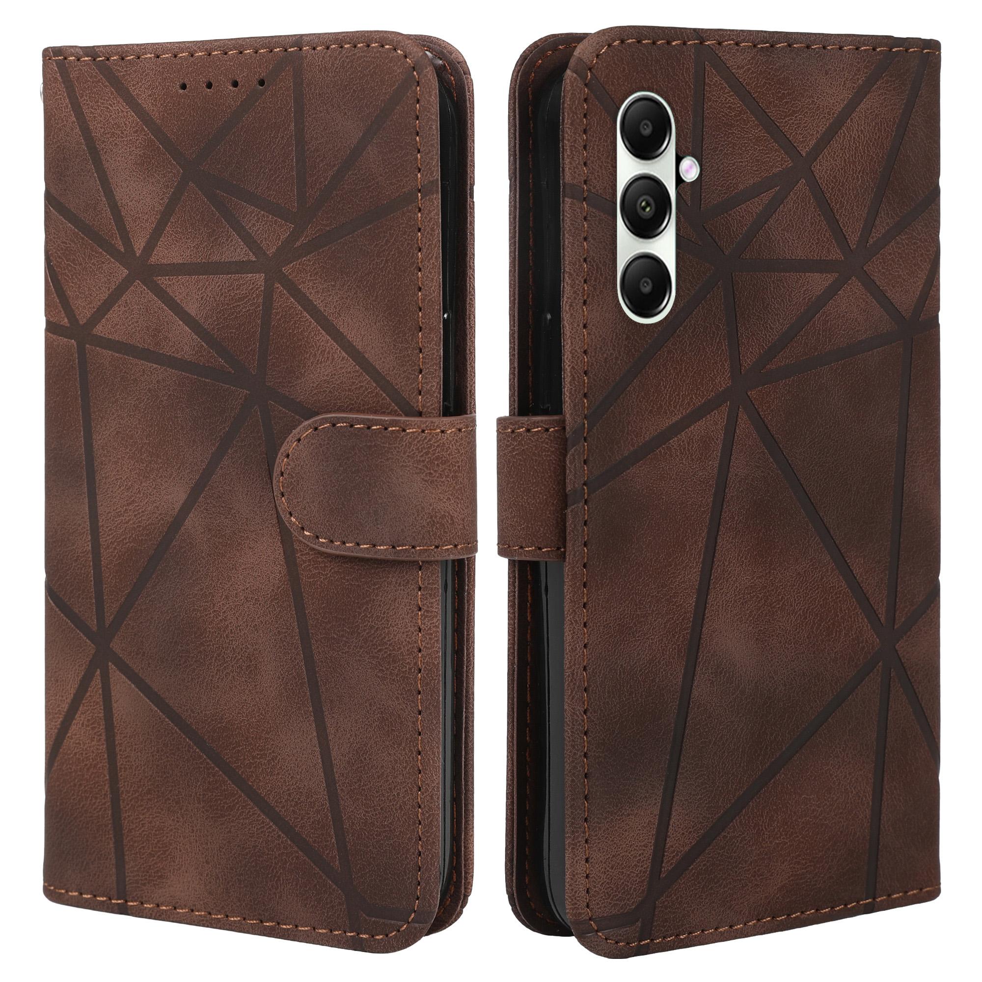

For Samsung Galaxy S25/S24 Stand Case Line Pattern Leather Phone Cover Brown