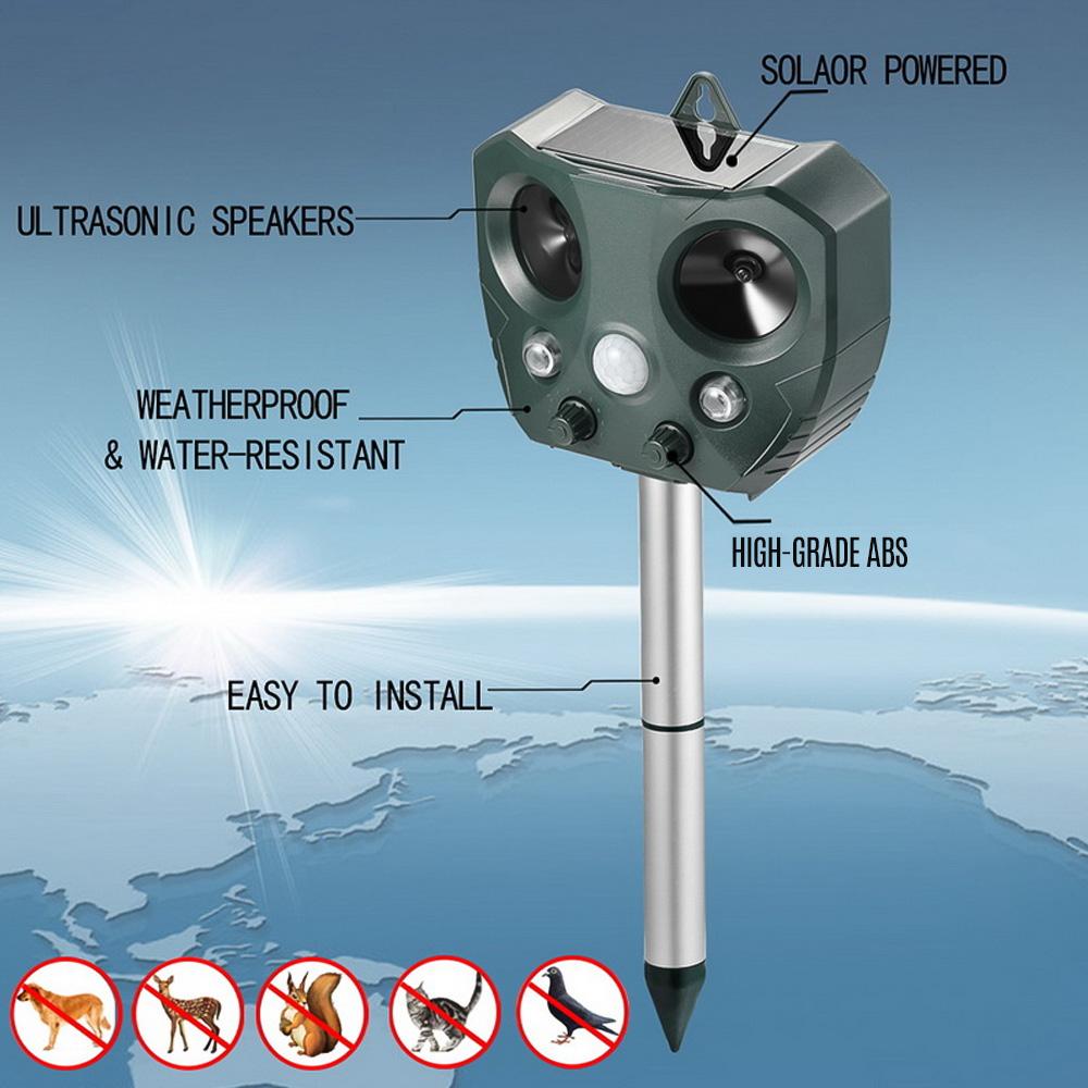 Solar Animal Repeller Ultrasonic Animal Repellent Outdoor Weatherproof Farm Garden Repellent with Flashing Light Motion