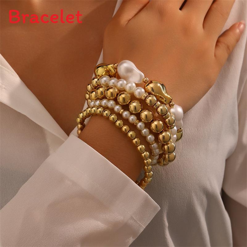 Elegant Pearl Shell Woman Bracelet Set With Geometric Design For Office Gift