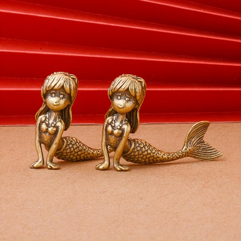 A Vintage Brass Mermaid Statue Perfect for Decorating Your Living Room Bookshelf Bar Cabinet Or TV Stand - Ideal for Festive Home Decor