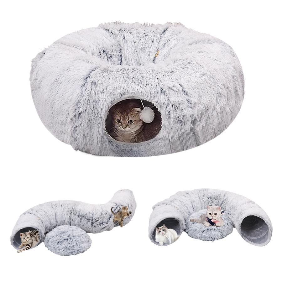 Plush Winter Cat Tunnel Bed - Warm, Foldable Pet Nest