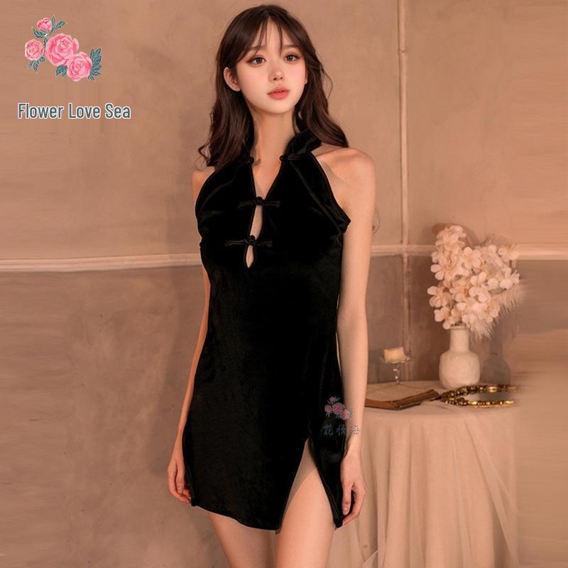

Midnight Charm Cheongsam Pajamas: Sexy Passion Set A041 One Size