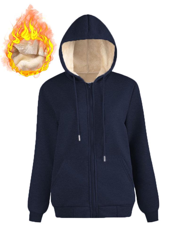 2023 Women's Winter Hooded Lambswool Pocket Sweatshirt Jacket