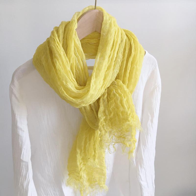 Vintage Wrinkled Linen Scarf Women Spring/Summer Breathable Shawls Sun Protection Long Scarf 60x185cm