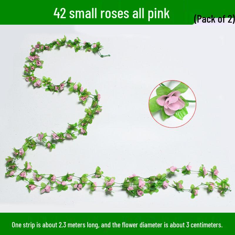 Artificial Rose & Green Leaf Vine for AC Decoration