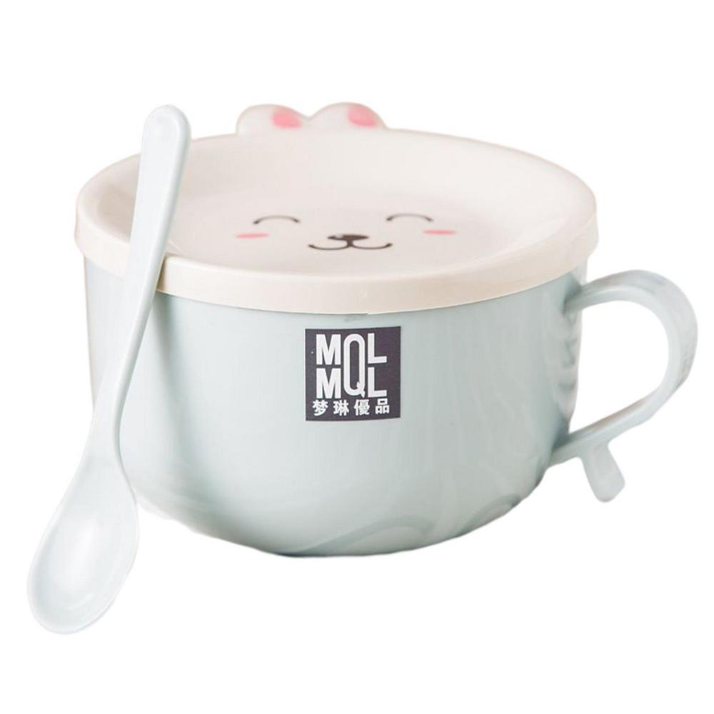 Stainless Steel Double-layer Ramen Noodles Bowl Anti-scalding Instant Noodle Bowl Cute Bunny With Lid And Spoon Tableware
