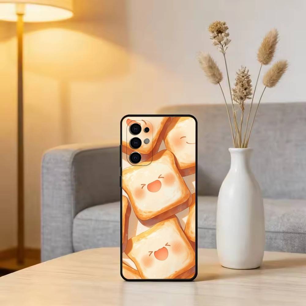 Cute Bread Illustration Phone Case Black Silicone Soft For Samsung S25,S24,S21,S22,S23,S30,Ultra,S20,Plus,Fe,Lite