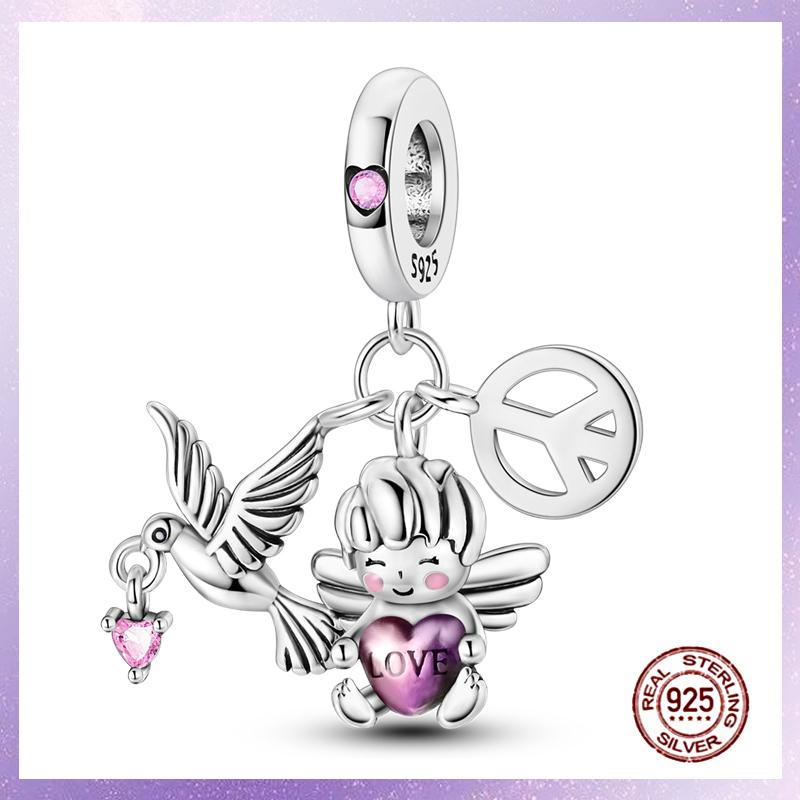 Purple Charms Copper Fit Original Pendant Bracelet Butterfly Glass Heart Feather Clip Charm Dangle Luminous Bead Diy Jewelry