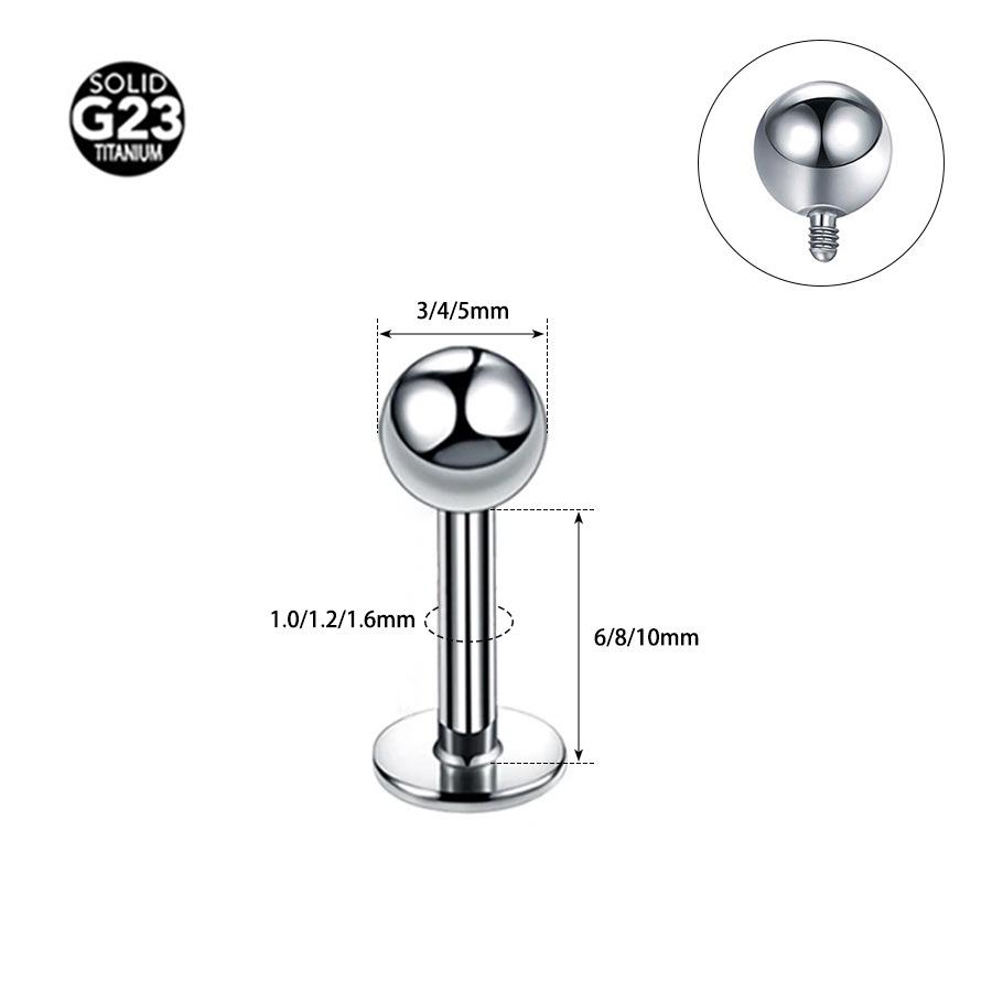 Labret de Liga de Titânio G23, Rosca Interna, 1.0-1.6mm, Comprimento 4-12mm, para Cartilagem da Orelha.