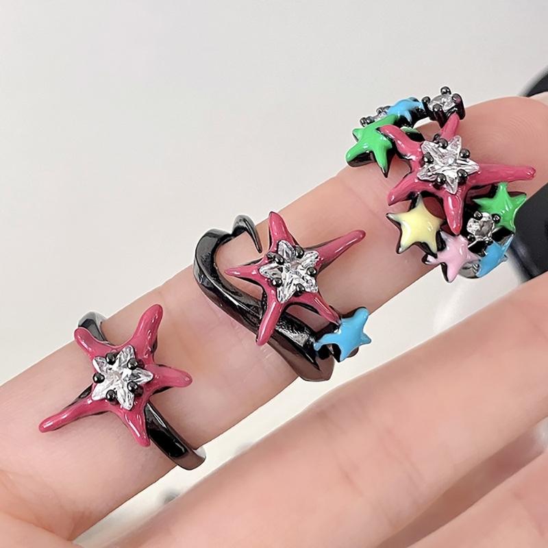 Fashion Y2K Open Rings Punk Finger Bands Rings Adjustable Colorful Five Point Stars Knuckles Rings Statement Jewelry