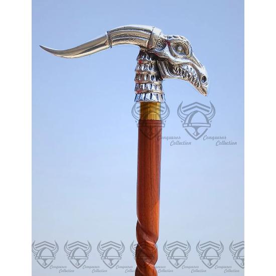Antique Nautical Brass Golden Dragon Head Handle Walking Stick Wooden Cane Gifts