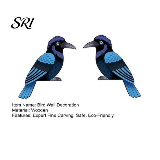 3D Bird Wall Sculpture 2Pcs Blue Wooden Art Rustic Nature-Themed Ornament Irregular Nature-inspired Shape Hanging Decor for Living Room Bedroom Office