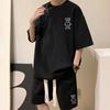 2 Pcs/Set Men Summer Tracksuit Cartoon Bear Korean Style Half Sleeves Sports Drawstring Casual Top Shorts Suit Male Clothes
