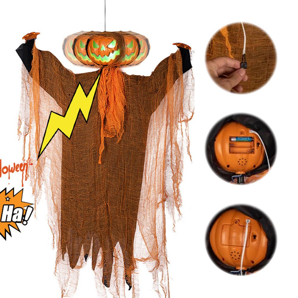 Spooky Halloween Hanging Floating Pumpkin Lights Light&Sound Pumpkin Decorations Pumpkins Ghost Lights for Indoor Outdoor Yard